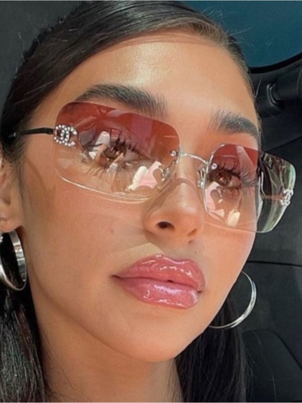 RARE 🍒 CHANEL PINK RIMLESS CRYSTAL CC SUNGLASSES 4017-D